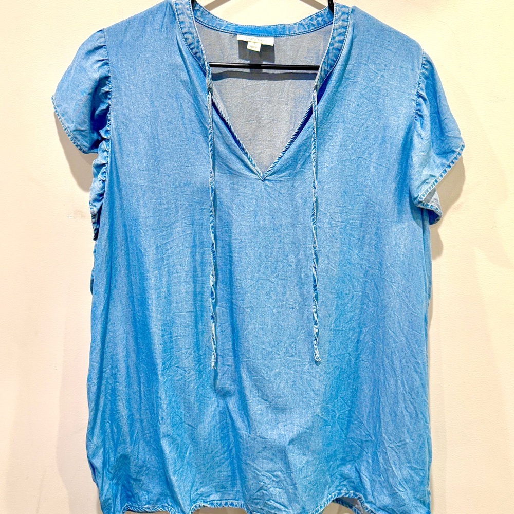 Style & Co Women׳s Blue Chambray Flutter Sleeve Top Size XL NWOT - Picture 5 of 10